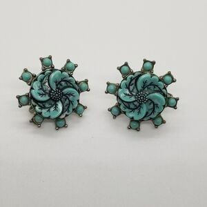 floral screwback earrings turquoise colored